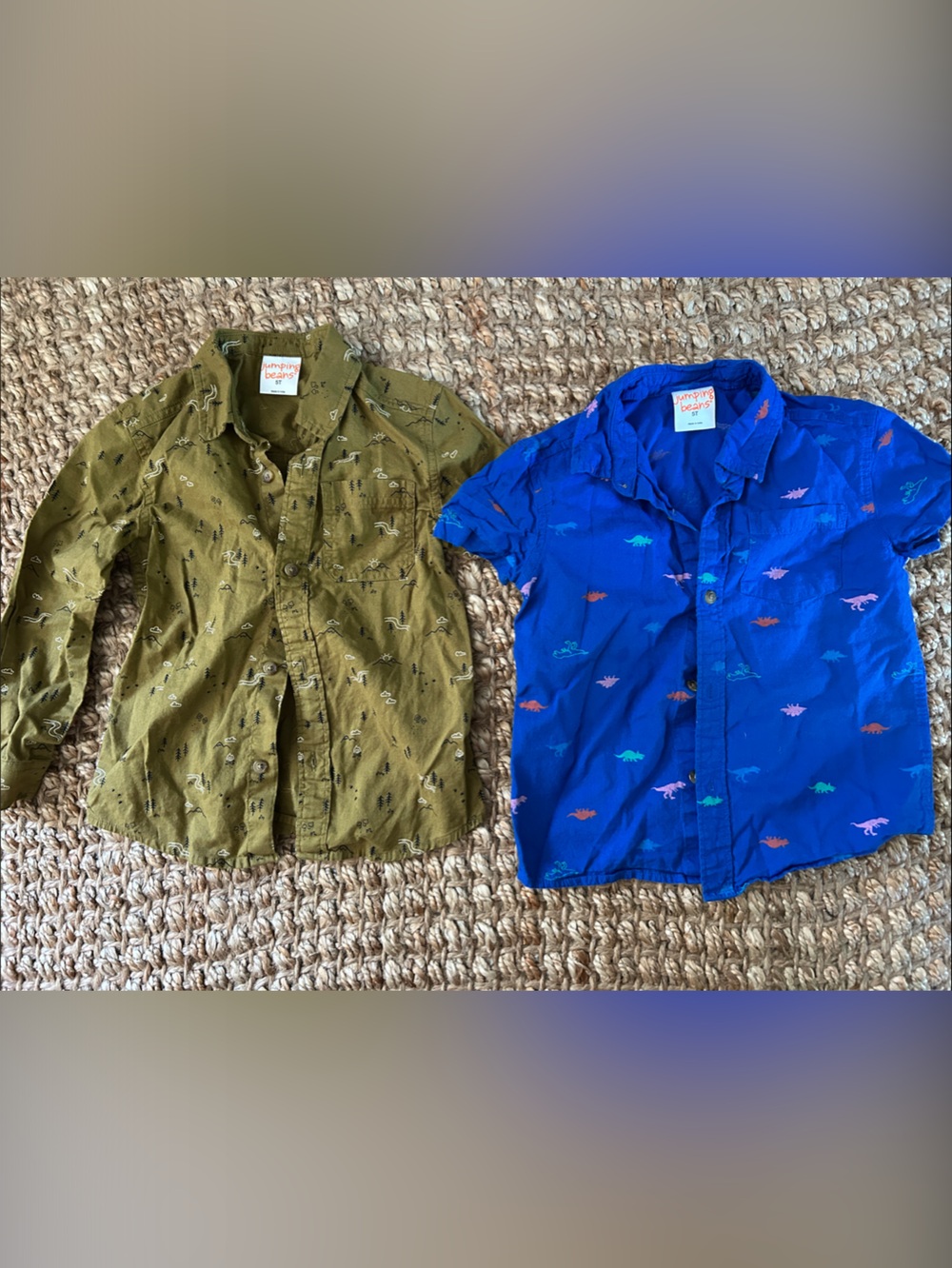 jumping beans Olive Green & Royal Blue Dino Button-Down Shirts